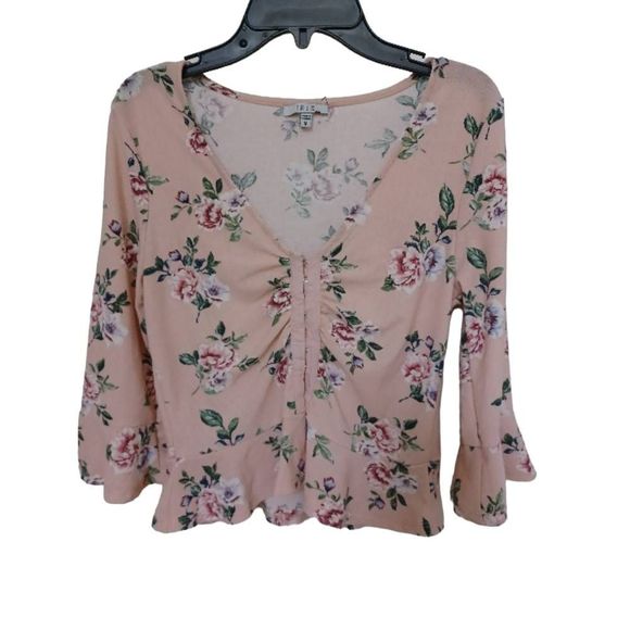 iris Tops - Iris Top Long Sleeve Pink/White/Green Size Medium